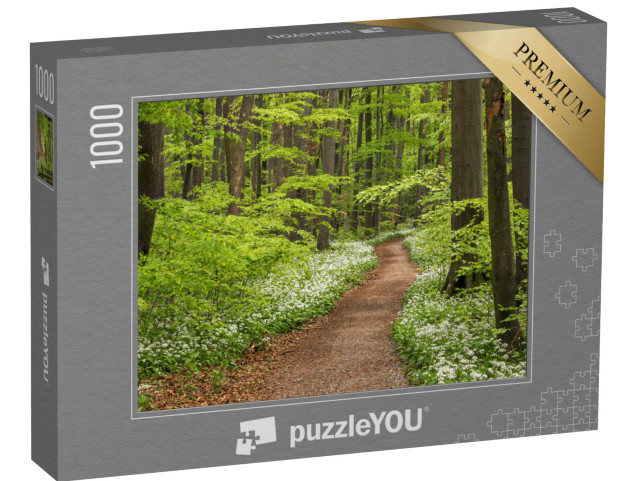 Puzzle 1000 Teile „Weg im blühenden Bärlauch,Nationalpark Hainich, Thüringen“