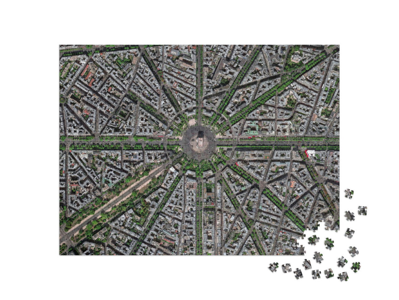 Puzzle 1000 Teile „Spektakuläre Luftaufnahme von Paris mit Arc de Triomphe“