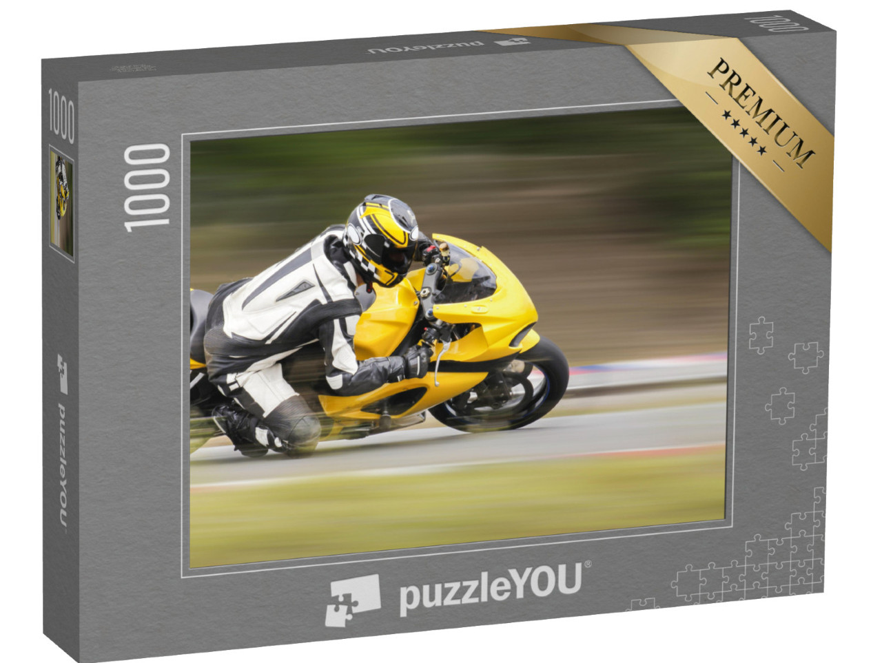 Puzzle 1000 Teile „Motorradtraining einer schnellen Kurve auf der Rennstrecke“