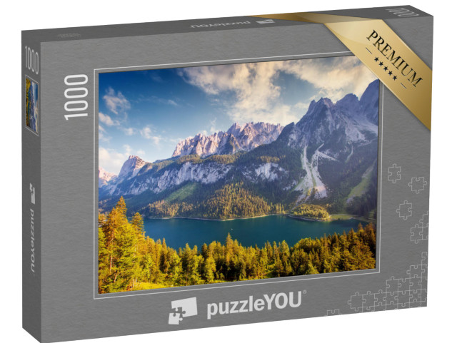 Puzzle 1000 Teile „Fantasischer Blick über den Vorderen Gosausee und Dachstein-Gletscher, Österreich“