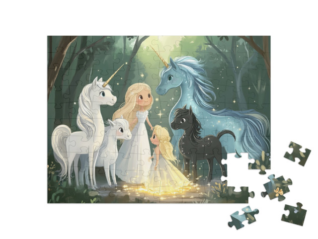 Puzzle 100 Teile „Funkelnde Sterne und Einhörner“