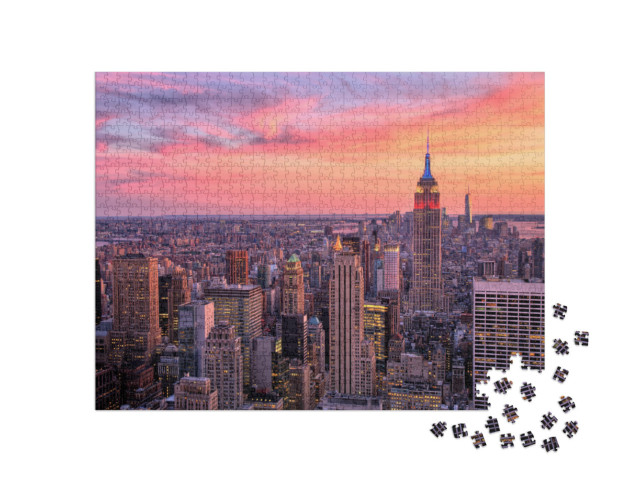 Puzzle 1000 Teile „New York City mit Empire State Building im Sonnenuntergang“