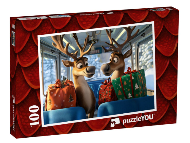 Puzzle 100 Teile „Die Rentiere fahren Geschenke aus“