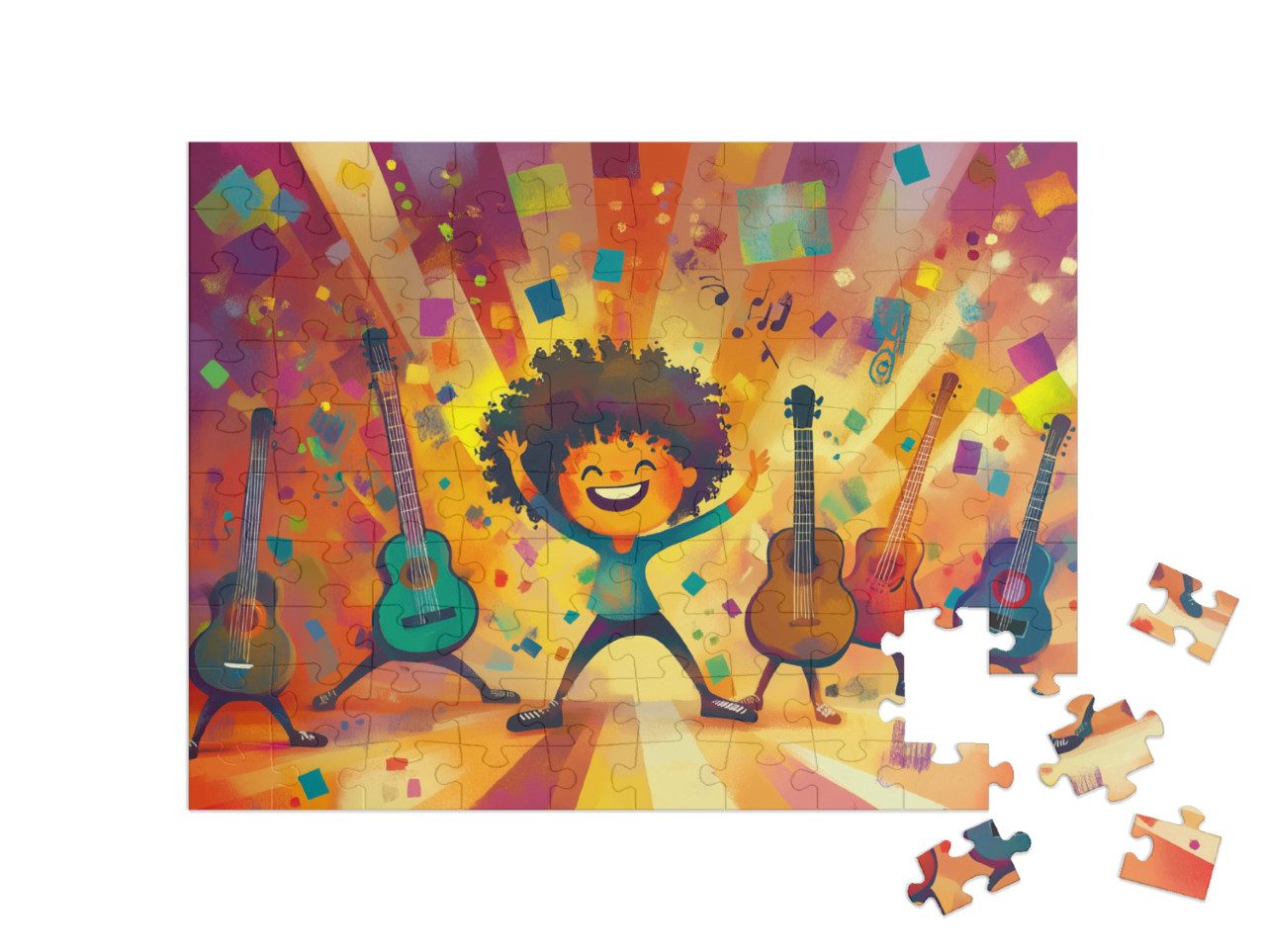Puzzle 100 Teile „Gitarren show auf der großen Musikbühne“