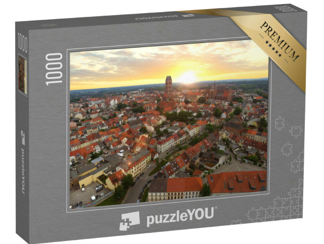 Puzzle 1000 Teile „Historische Hansestadt Wismar im Sonnenuntergang“