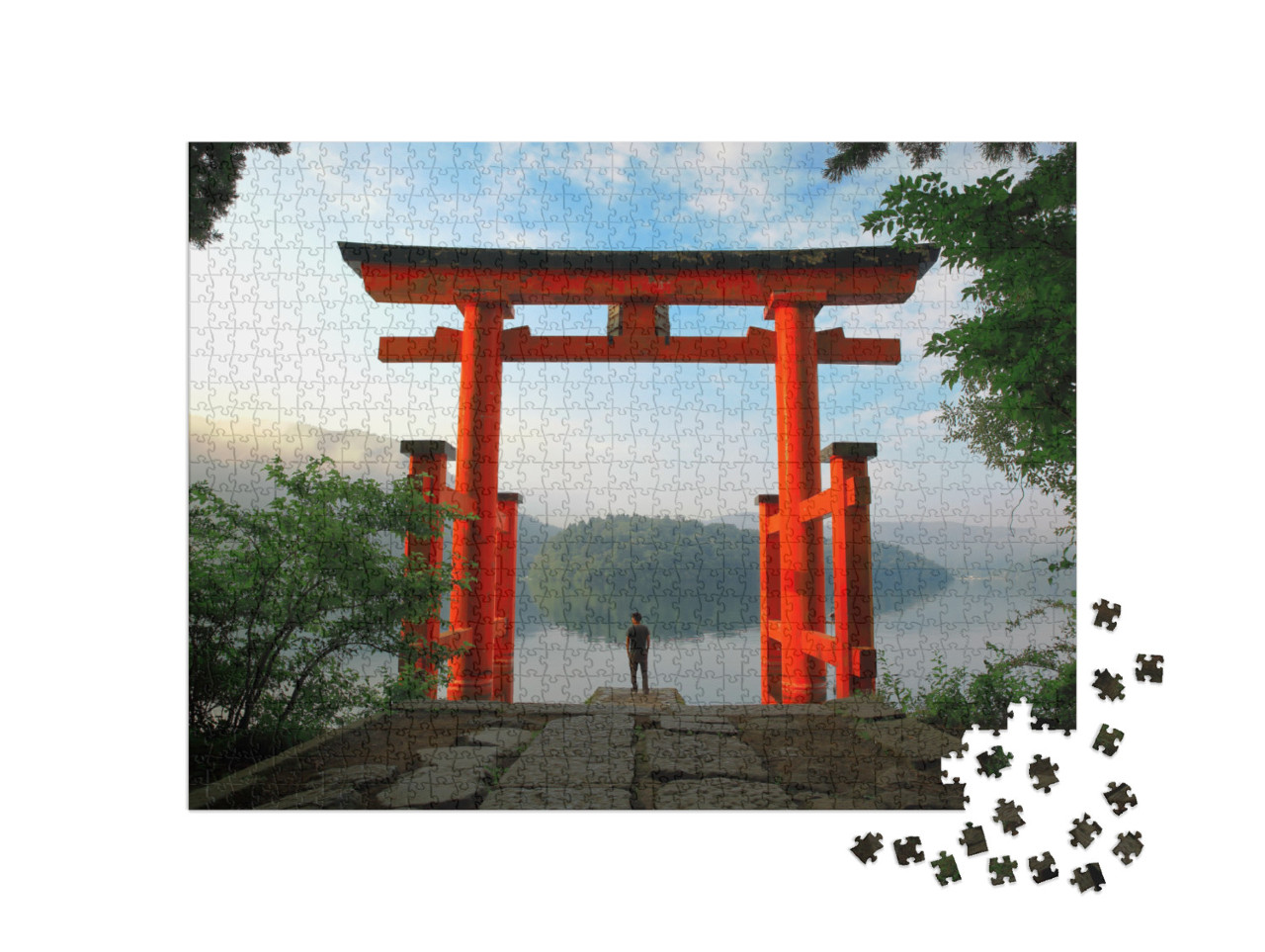 Puzzle 1000 Teile „Torii-Tor des Hakone-Schreins am Ashi-See in Japan“