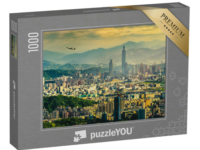 Puzzle 1000 Teile „Sonnenuntergangspanorama von Taipei, der Hauptstadt Taiwans“