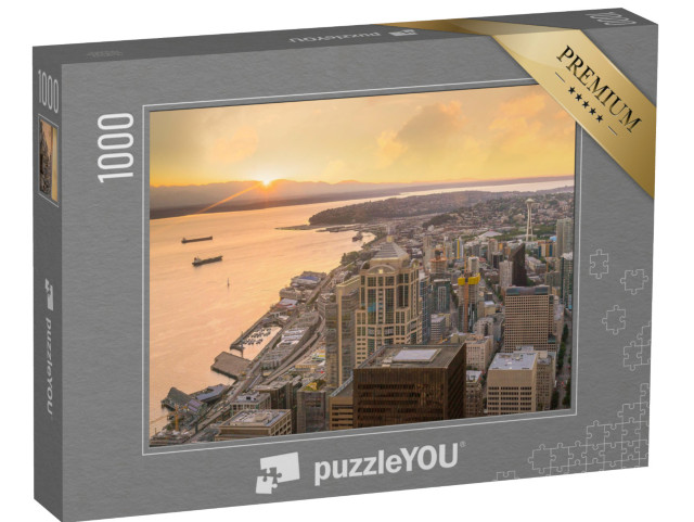 Puzzle 1000 Teile „Ruhiger Sonnenuntergang über Seattle im Staat Washington, USA“