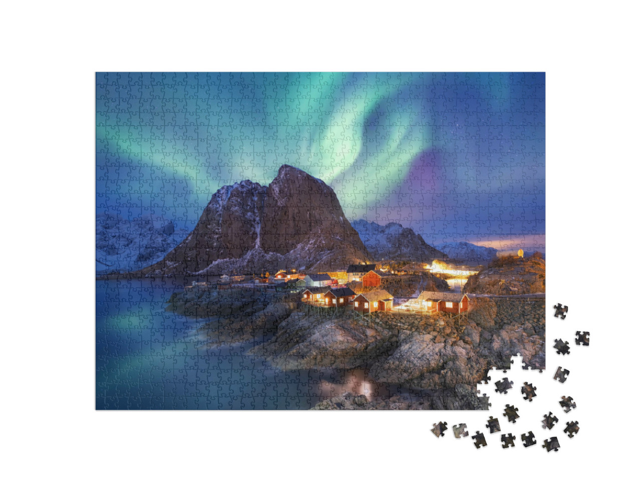 Puzzle 1000 Teile „Aurora borealis auf den Lofoten, Norwegen“