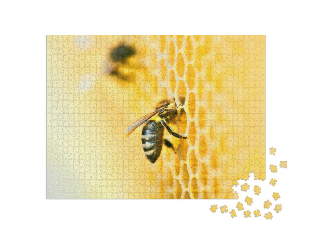 Puzzle 1000 Teile „Makroaufnahme: Bienenstock mit Honigwabe und Bienen“