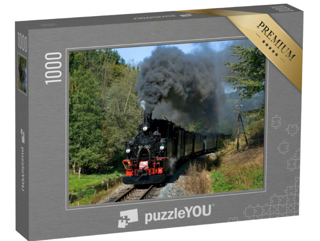 Puzzle 1000 Teile „Nostalgische Zugfahrt zwischen Steinbach und Jöhstadt, Sachsen, Deutschland“