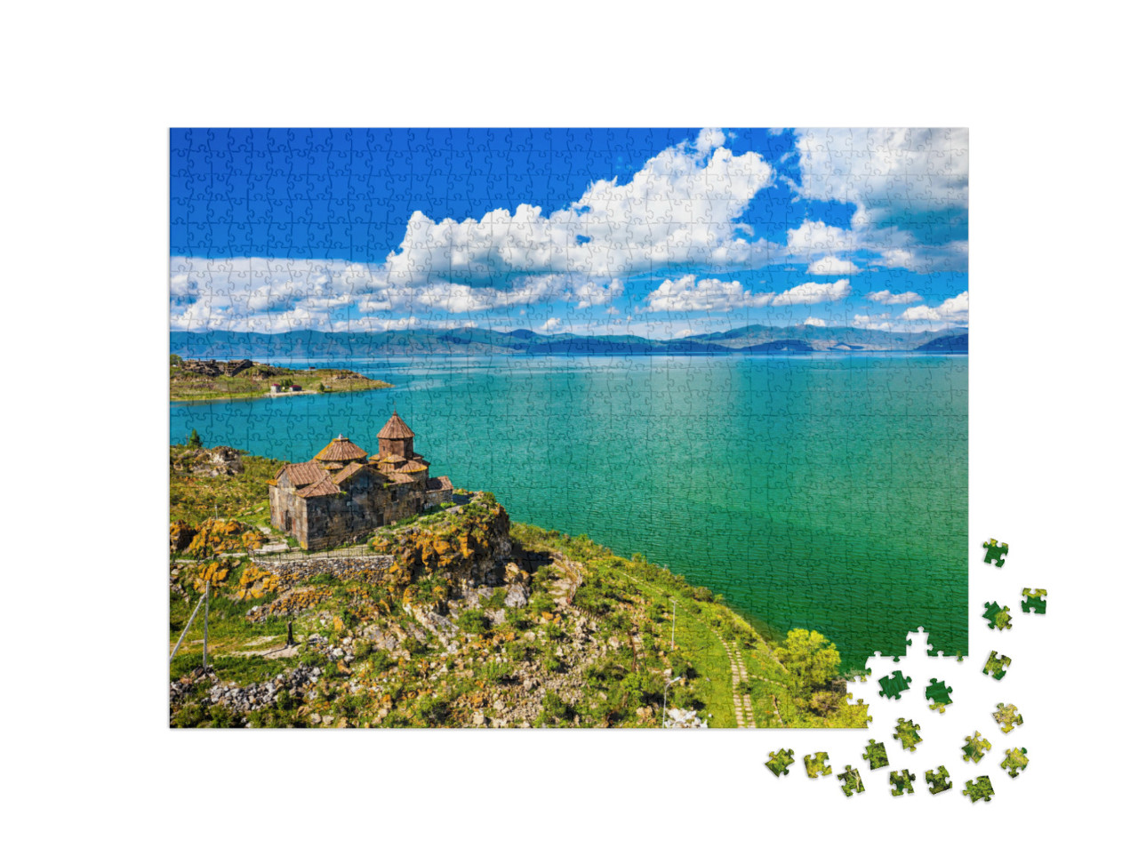 Puzzle 1000 Teile „Kloster Hayravank am Ufer des Sewansees, Armenien“