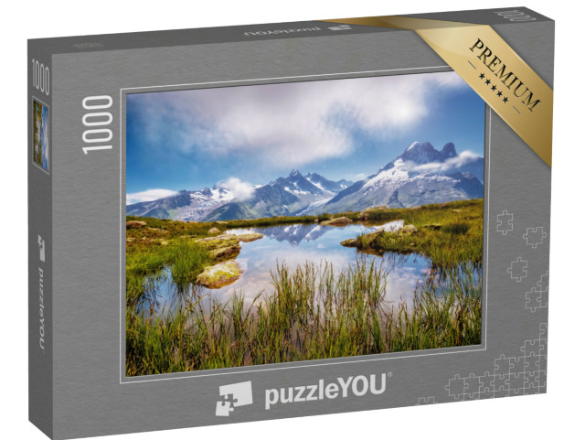 Puzzle 1000 Teile „Malerischer Mont-Blanc-Gletscher mit Lac Blanc, Aiguilles Rouges, Frankreich“