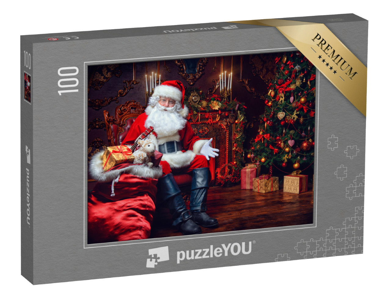 Puzzle 100 Teile „Weihnachtsmann am Kamin“