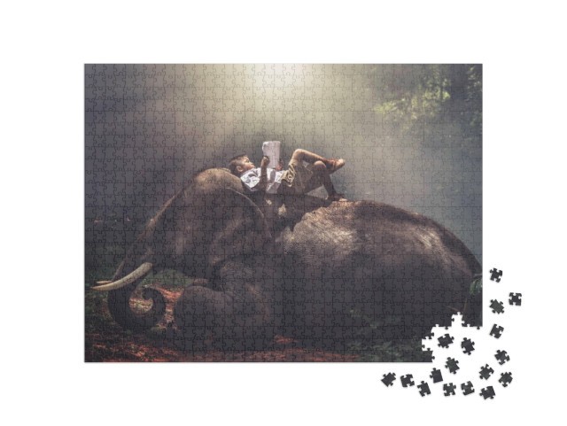 Puzzle 1000 Teile „Beste Freunde - Junge und Elefant“