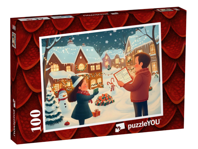 Puzzle 100 Teile „Weihnachtslieder im Winterdorf“