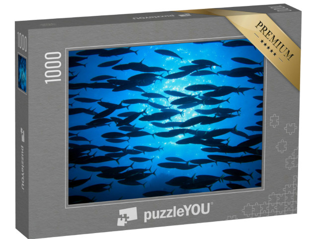 Puzzle 1000 Teile „Fischschwarm im blauen Wasser des Ozeans“