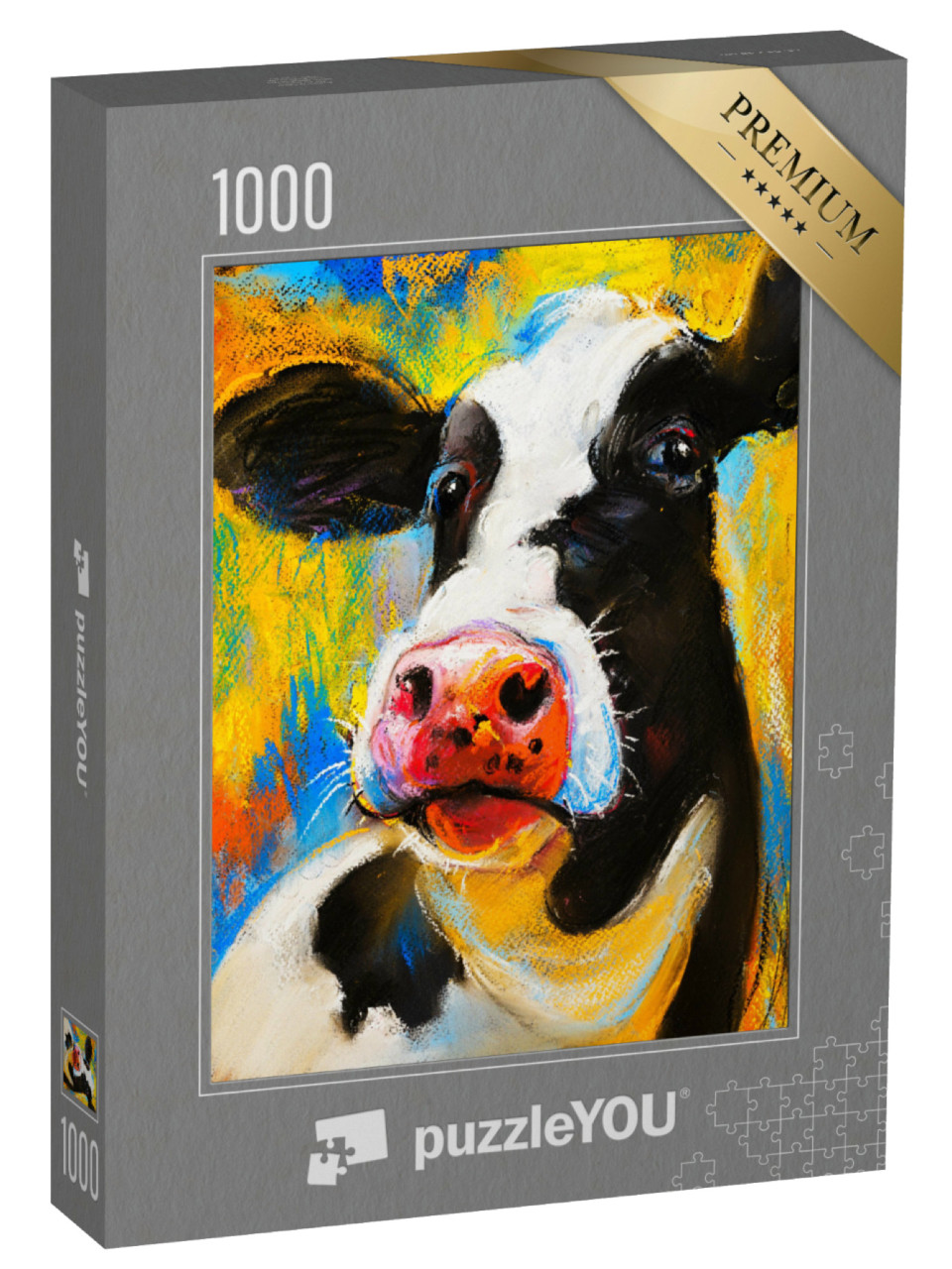 Puzzle 1000 Teile „Original-Pastellbild: Porträt einer Kuh“