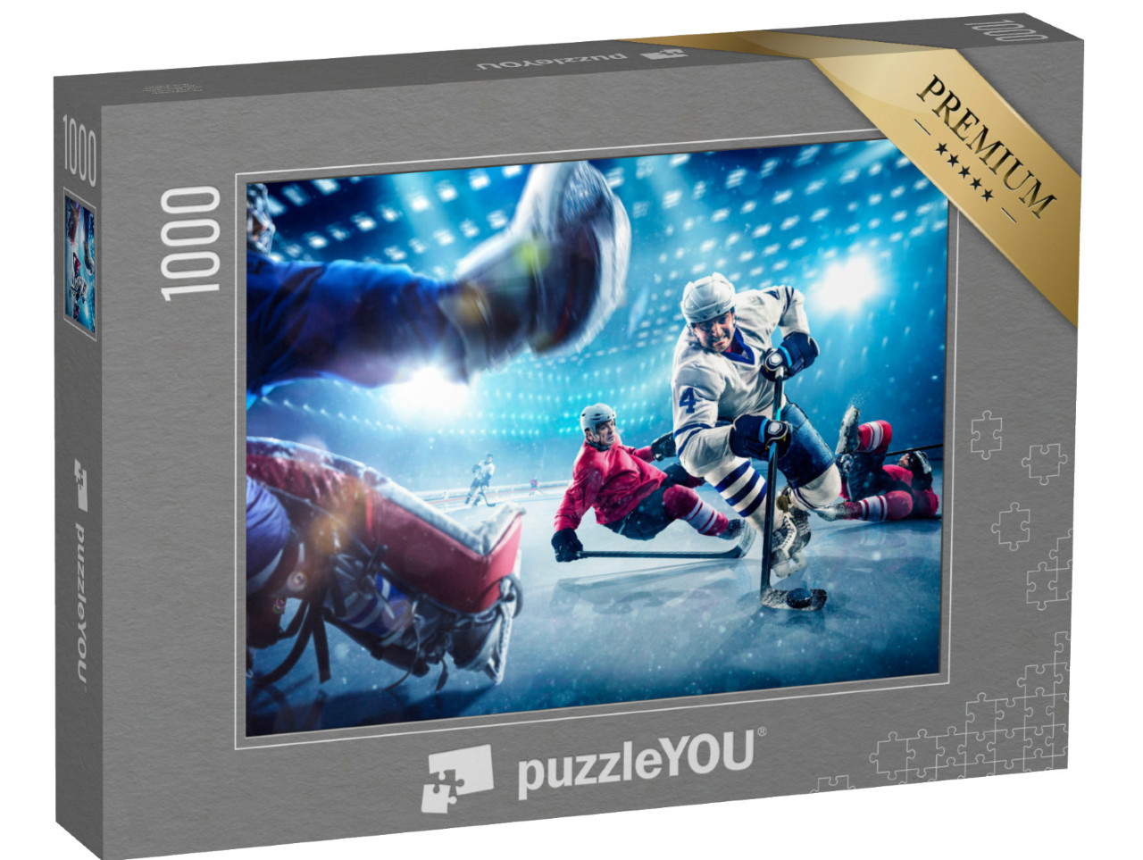 Puzzle 1000 Teile „Hockeyspieler schießen den Puck und greifen an“