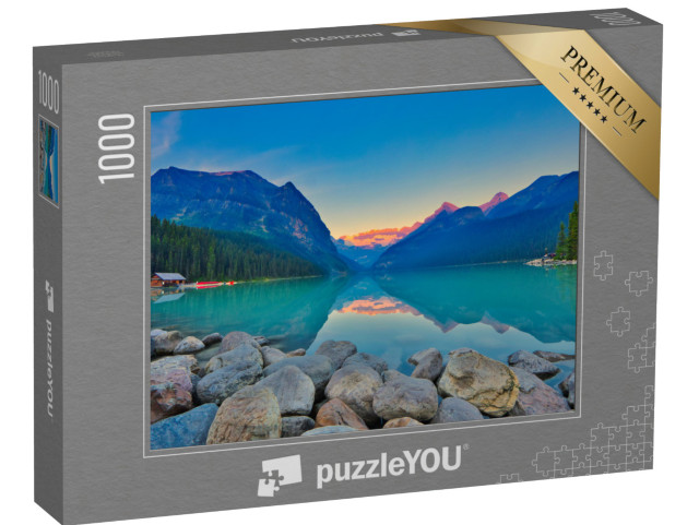 Puzzle 1000 Teile „Panoramablick auf den weltberühmten Lake Louise bis zum Victoria Gletscher“