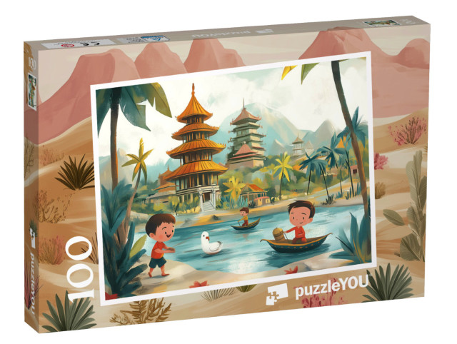 Puzzle 100 Teile „Das verborgene, chinesische Tempelabenteuer“