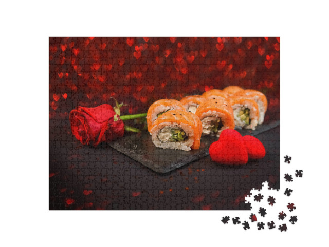 Puzzle 1000 Teile „Sushi-Rollen auf einem schwarzen Teller“
