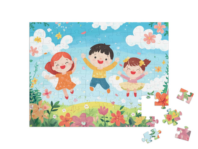 Puzzle 100 Teile „Spielen auf der bunten Blumenwiese“