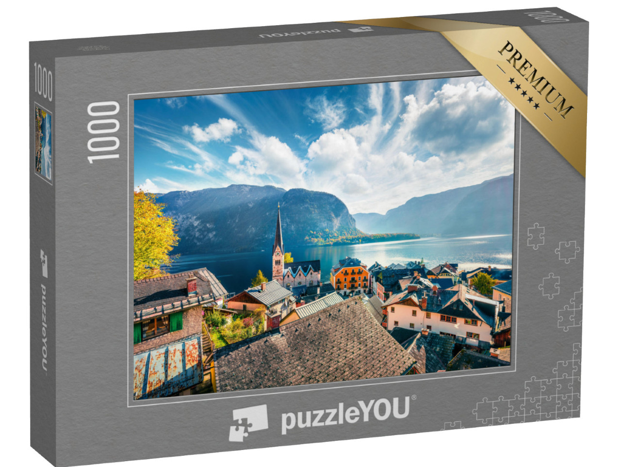 Puzzle 1000 Teile „Sonniger Herbst über Hallstatt, Salzkammergut, Österreich“