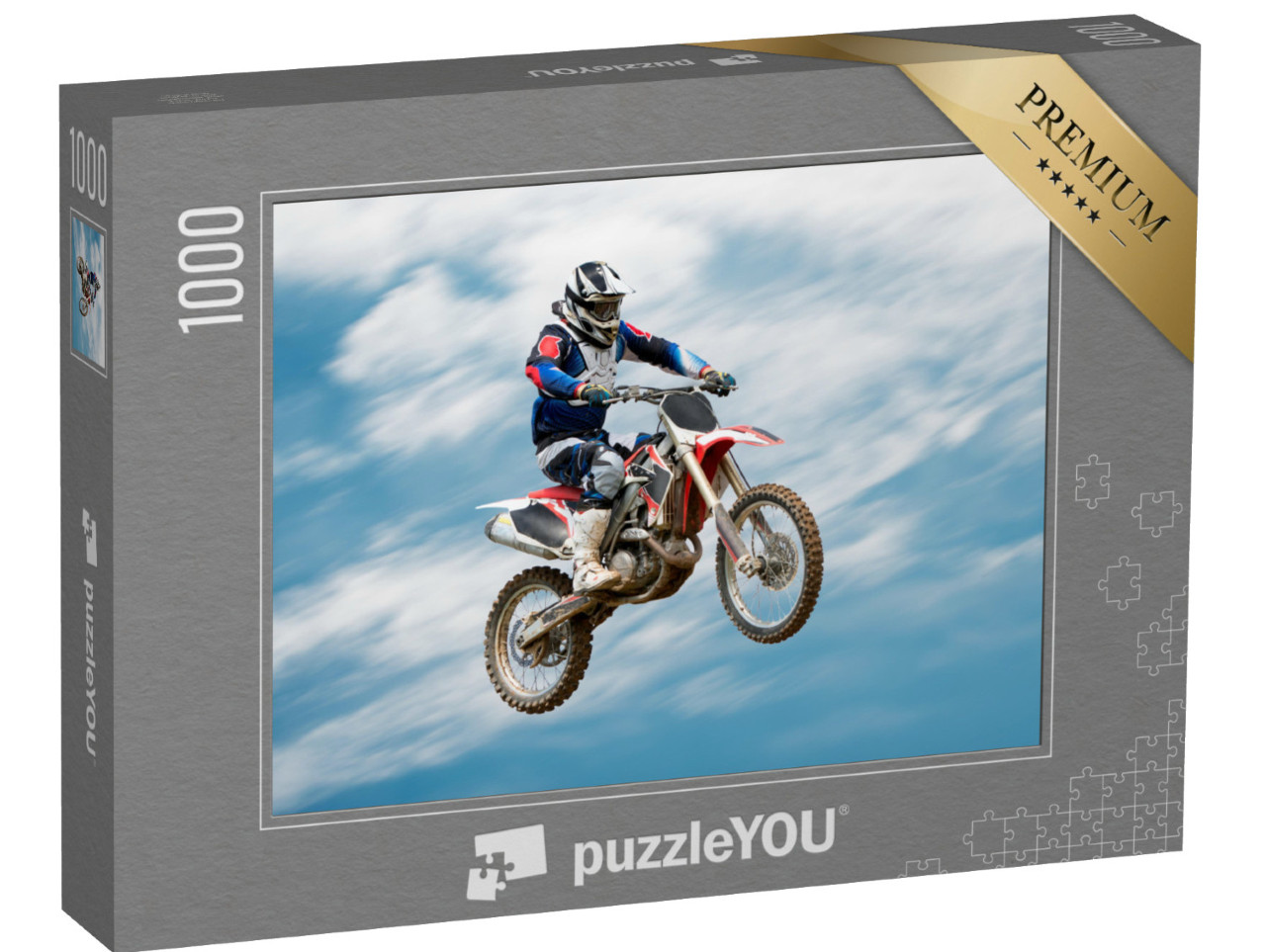 Puzzle 1000 Teile „Biker beim Stunt in der Luft“