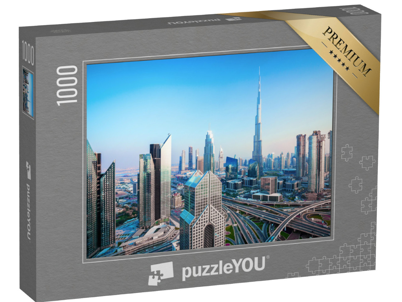 Puzzle 1000 Teile „Skyline des Stadtzentrums von Dubai bei Sonnenuntergang“