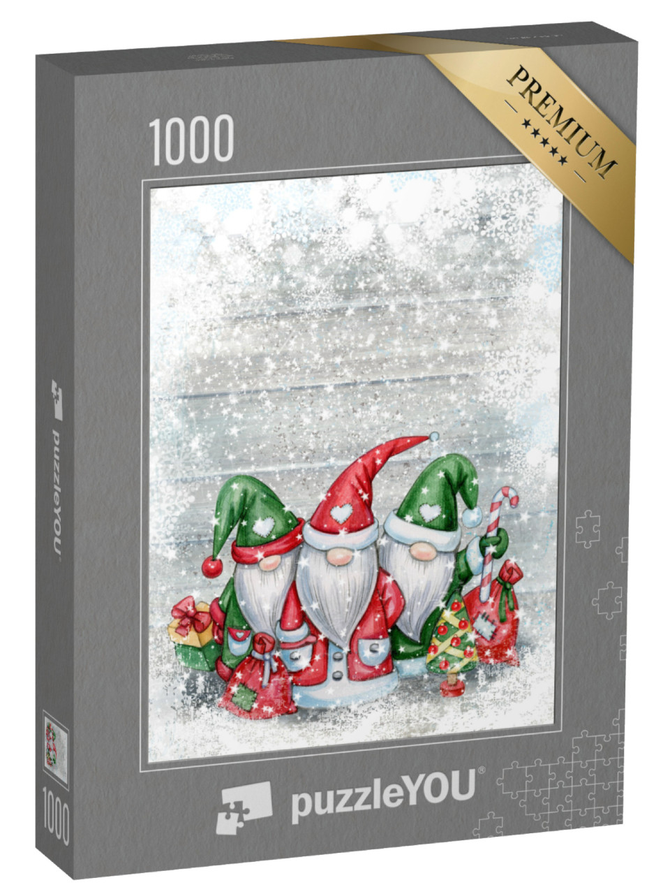 Puzzle 1000 Teile „Cartoons mit Weihnachtswichteln, Grußkarte für Weihnachten“