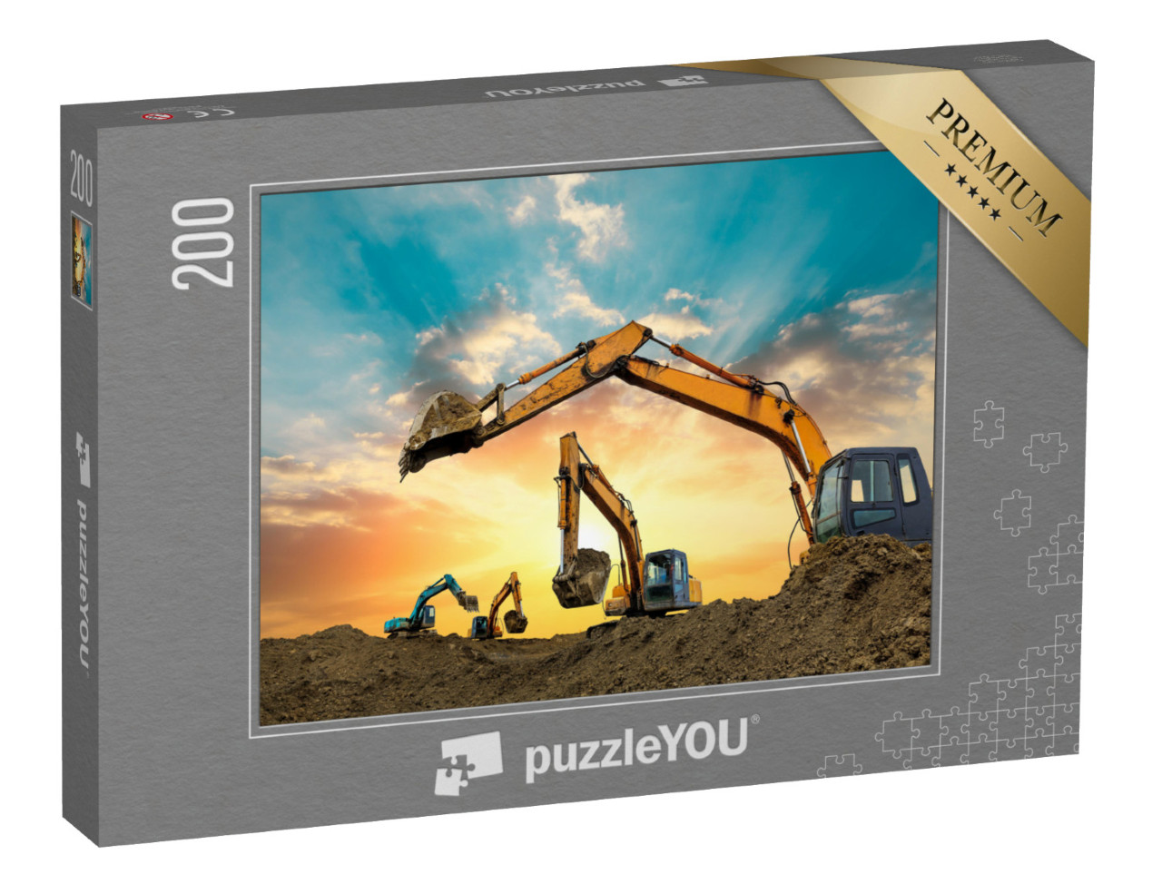 Puzzle 200 Teile „Bagger arbeiten bei Sonnenuntergang auf der Baustelle“