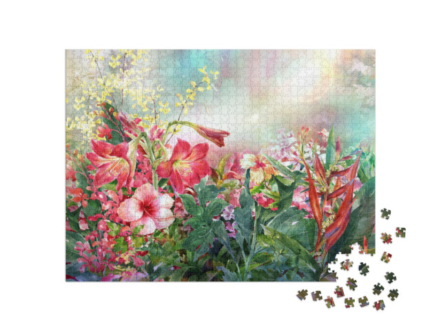 Puzzle 1000 Teile „Aquarell: Bouquet von bunten Blumen“