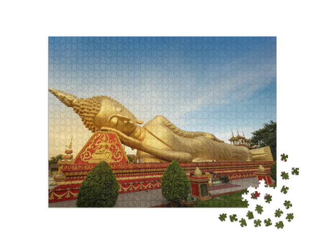 Puzzle 1000 Teile „Goldene liegende Buddha-Statue in Vientiane, Laos“
