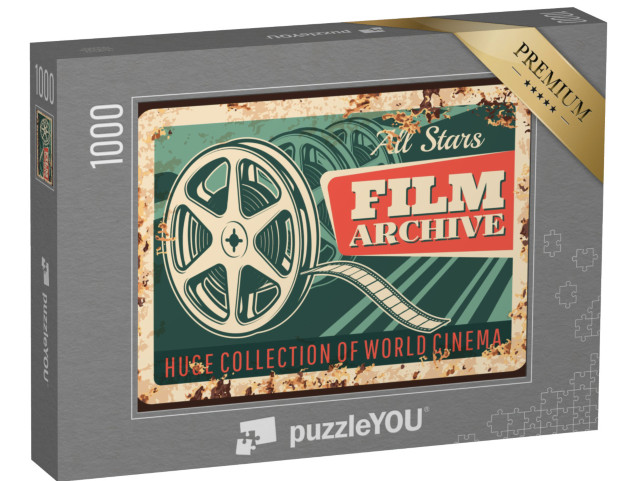 Puzzle 1000 Teile „Kino: Filmarchiv, rostige Metallplatte, alte Filmspule“