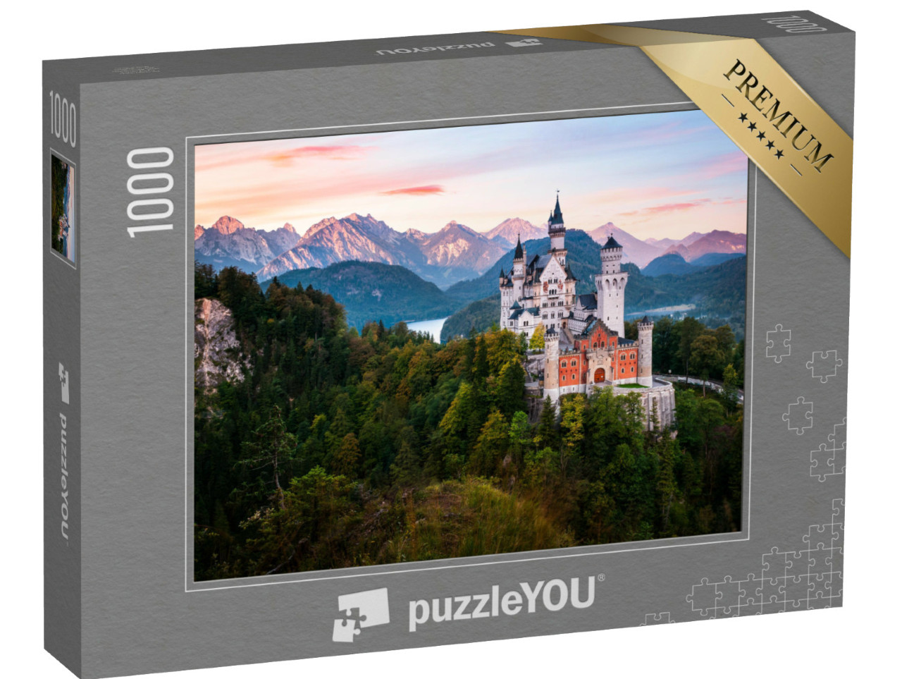 Puzzle 1000 Teile „Alpenpanorama mit Schloss Neuschwanstein bei Sonnenaufgang, Bayern“
