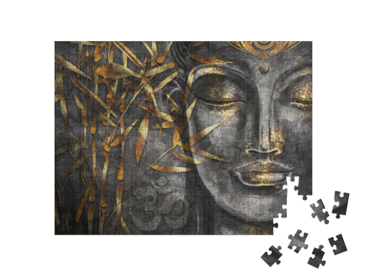 Puzzle 200 Teile „Digitale Kunst Collage kombiniert mit Aquarell: Bodhisattva Buddha“