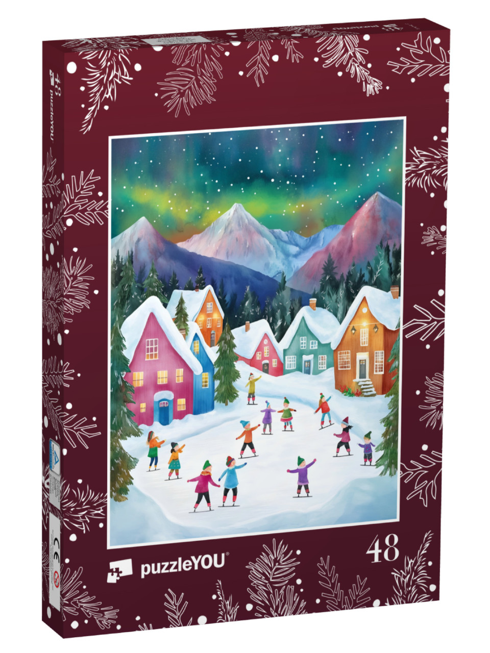 Puzzle 48 Teile „Kinder beim Eislaufen im magischen Winter-Wunderland“