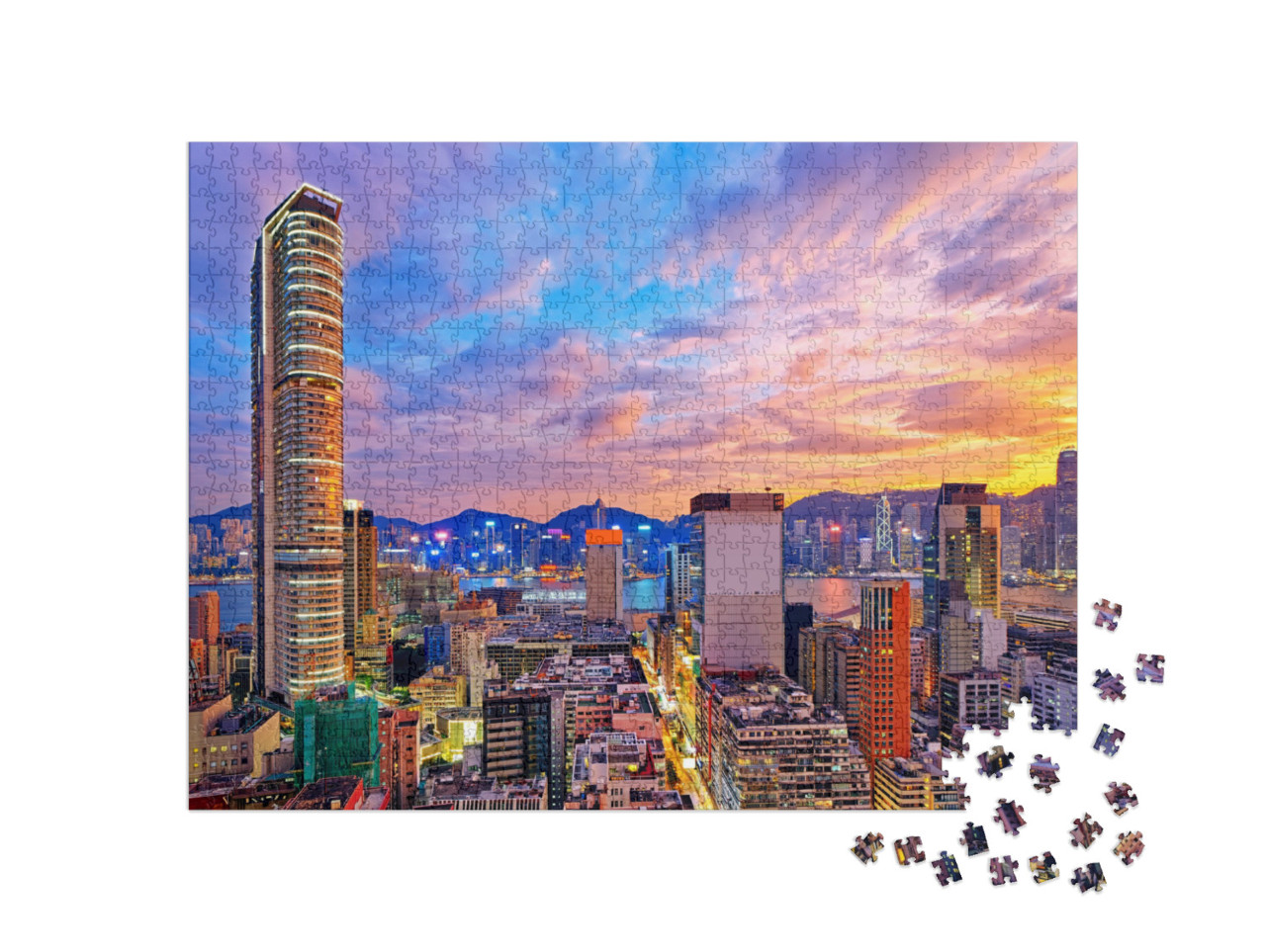 Puzzle 1000 Teile „Skyline von Hongkong im Sonnenuntergang“