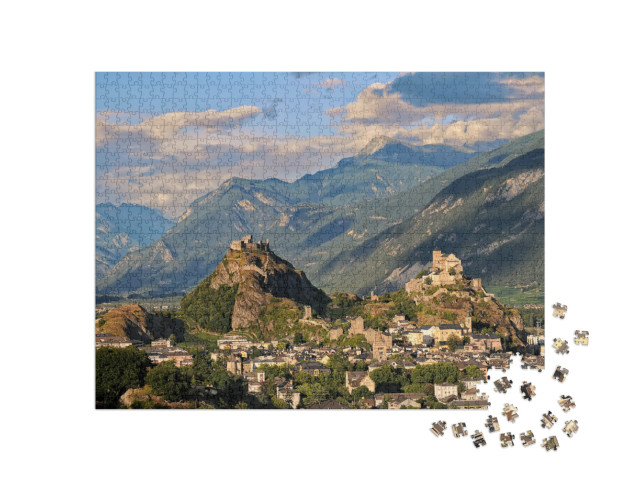 Puzzle 1000 Teile „Die mittelalterlichen Schlösser Valere und Tourbillon, Schweiz“