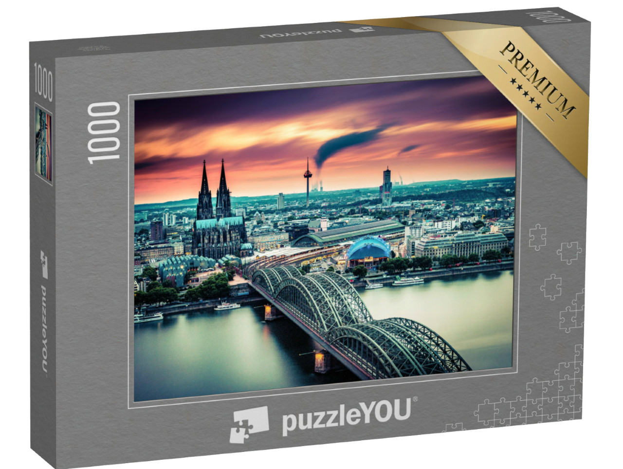 Puzzle 1000 Teile „Sonnenuntergang und bewegte Wolken über Köln, Deutschland“