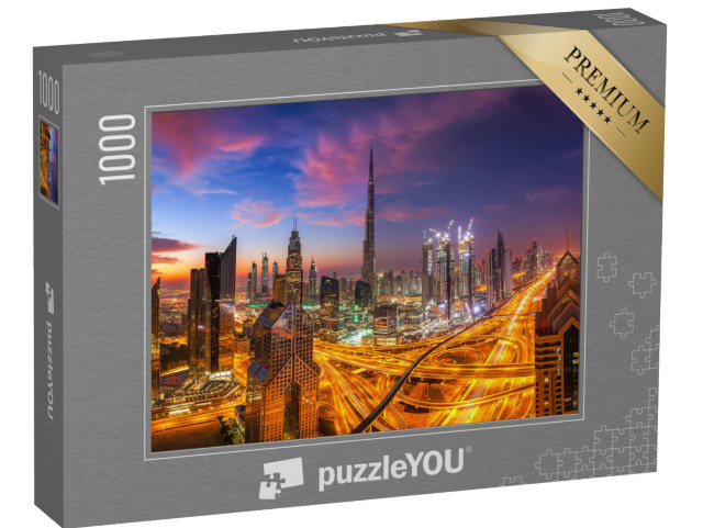 Puzzle 1000 Teile „Skyline von Dubai bei Sonnenuntergang“