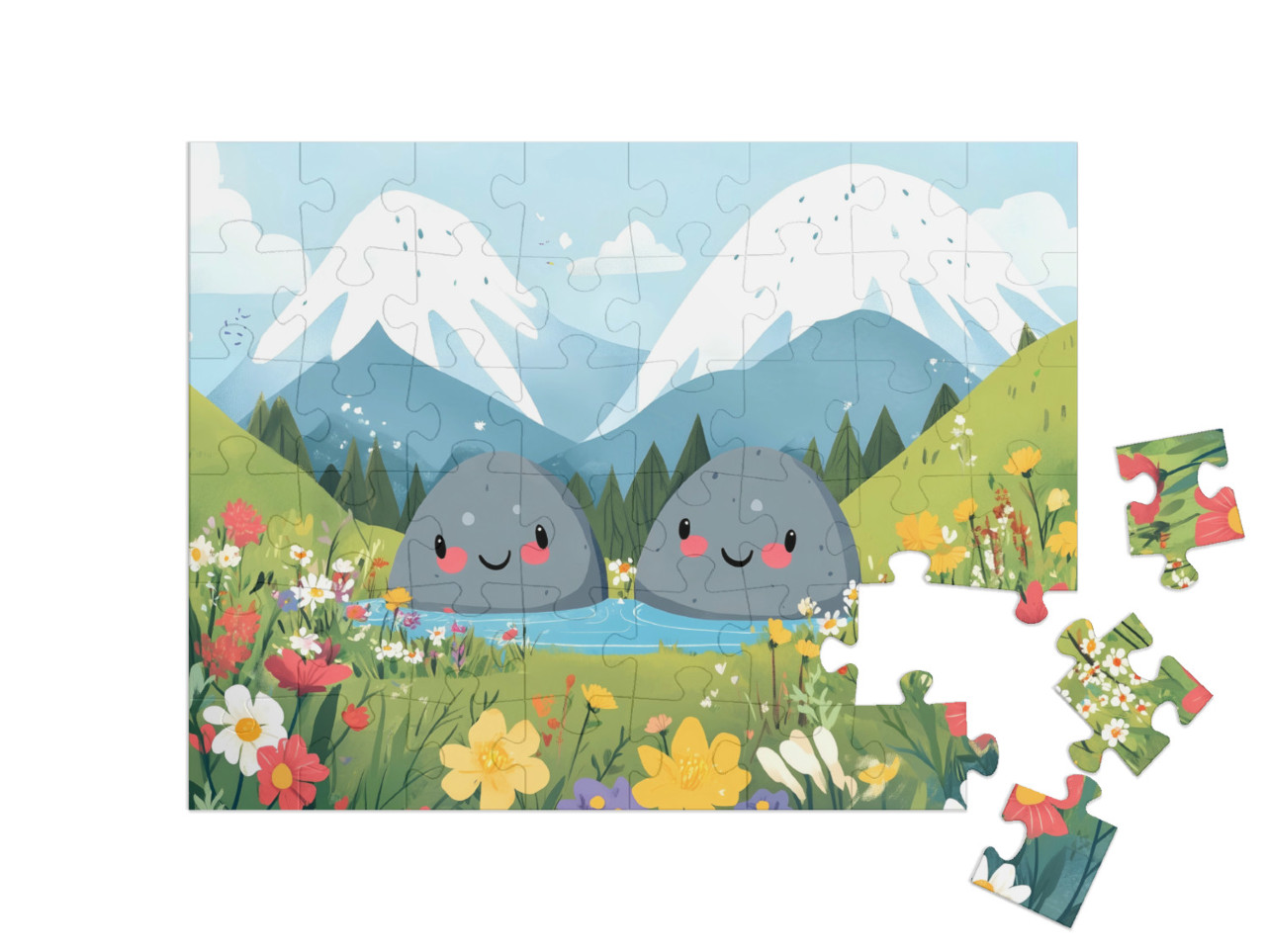 Puzzle 48 Teile „Zwei fröhliche Felsen auf der Bergwiese“