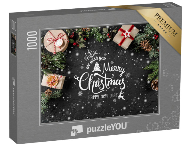 Puzzle 1000 Teile „Weihnachten: Tannenzweigen, Geschenke, Beeren, Schnee“