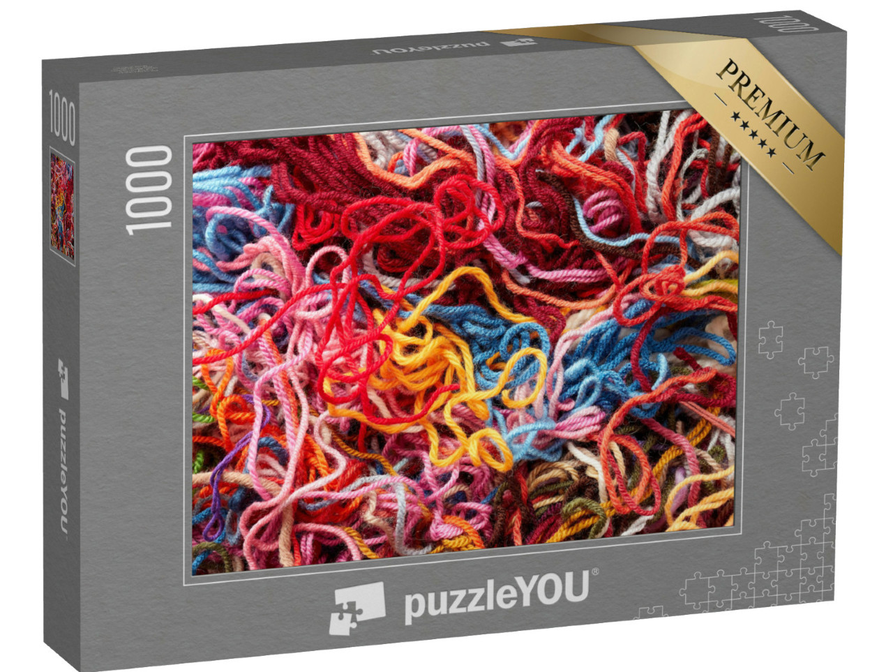 Puzzle 1000 Teile „Bunte Sammlung von Wolle zum Stricken und Weben“