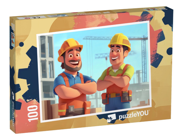 Puzzle 100 Teile „Baustellenhelden mit Helm und Schaufel“