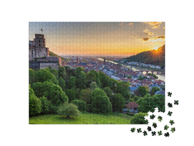 Puzzle 1000 Teile „Die Stadt Heidelberg mit der berühmten alten Brücke und dem Heidelberger Schloss“