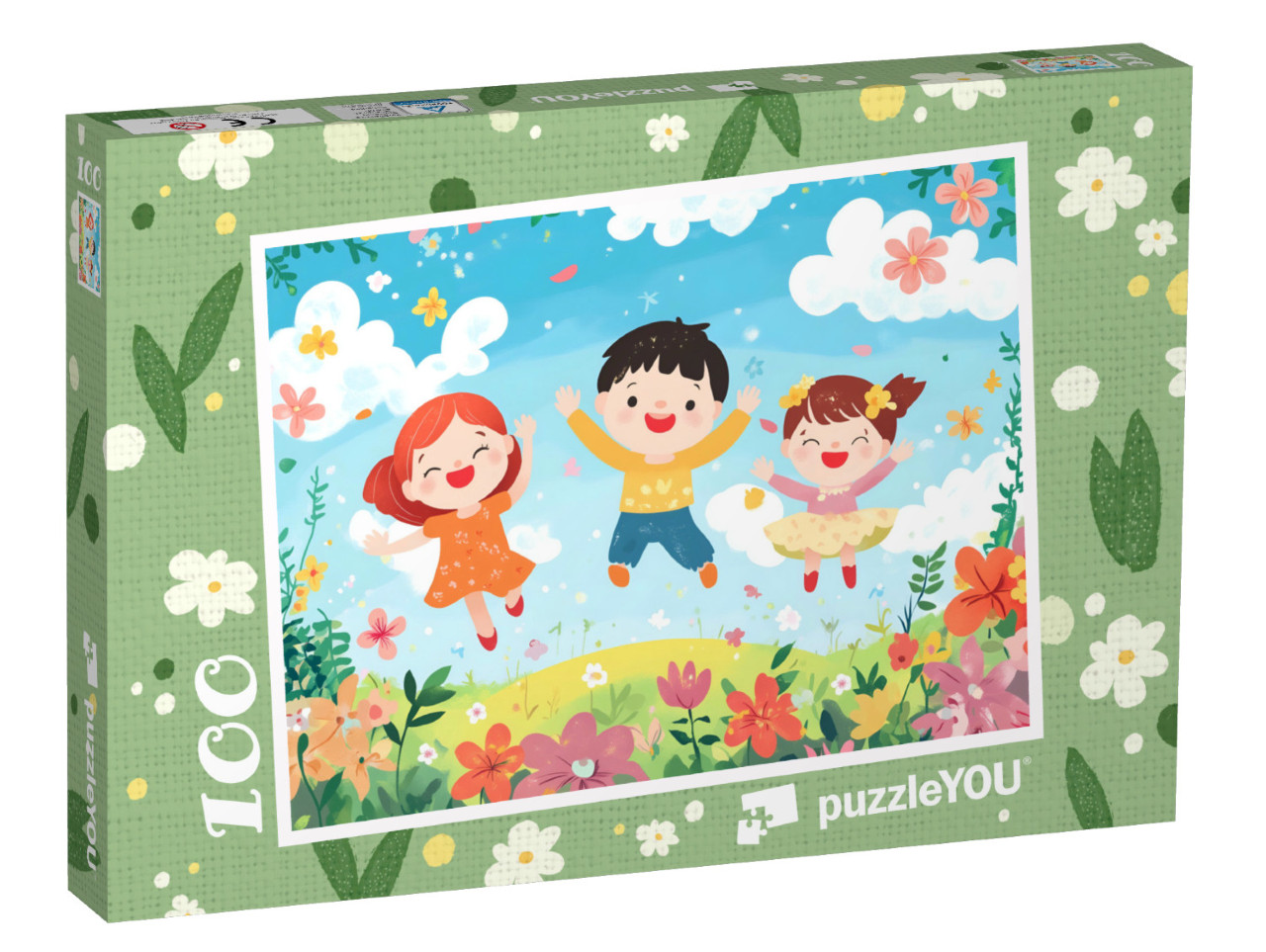 Puzzle 100 Teile „Spielen auf der bunten Blumenwiese“