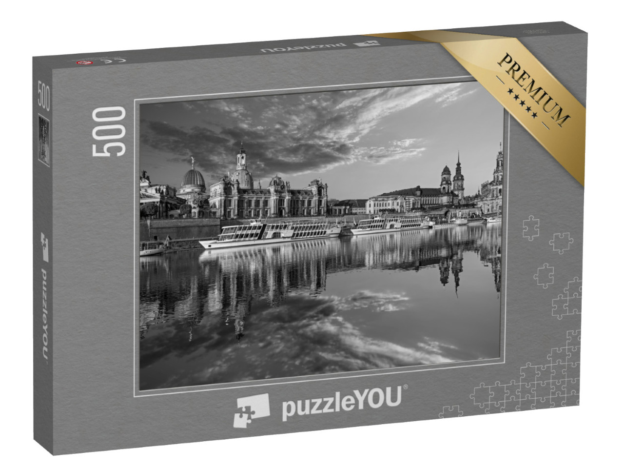 Puzzle 500 Teile „Dresdner Stadtsilhouette an der Elbe und Augustusbrücke“