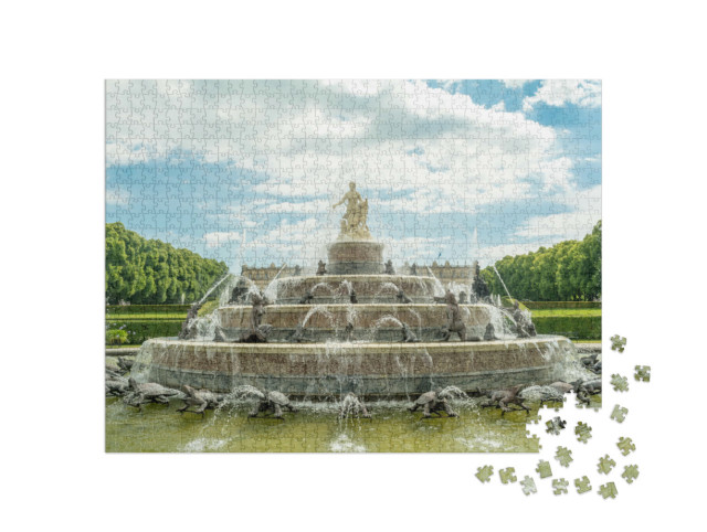 Puzzle 1000 Teile „Brunnen am König-Ludwigs-Schloss auf der Herreninsel, Chiemsee, Deutschland“